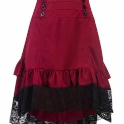 Asymmetrical Lace Paneled Buttoned Drawstring Skirt