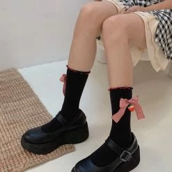 Y2K Chic Cute Sweet Girl Ruffled Bowknots Decorated Fruit Pendant Stockings