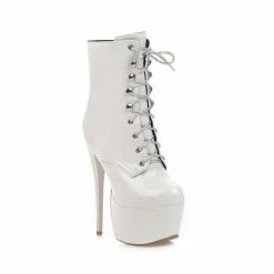 Party Pointed Toe Lace Up Stiletto Zipper Platform Boots