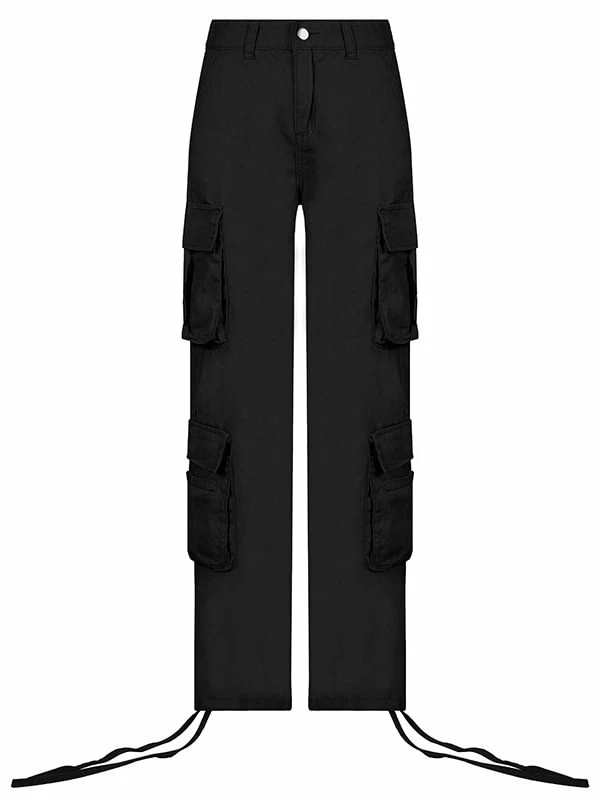 Hip-pop Statement Pockets Ankle Drawstring Low Rise Industrial Pants - Image 4
