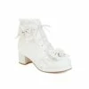Lolita Lace Paneled Bowknot Lace Up Chunky Heel Boots