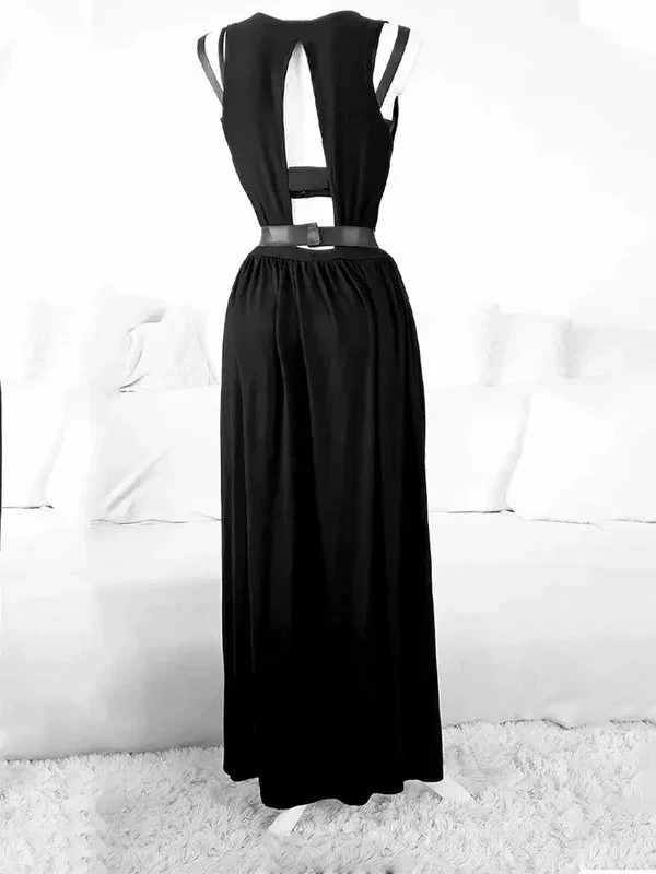 Sexy Girl Bandaged Cutout Solid Color High Split Mesh Sets - Image 2