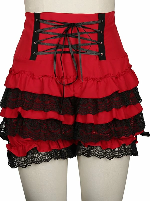 Lace Paneled Shirred Layered Shorts - Image 2