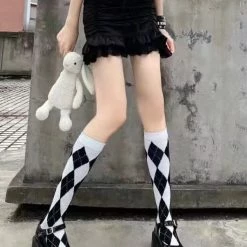 College Style Color Block Geographic Printed Stretchable Knitted Stockings