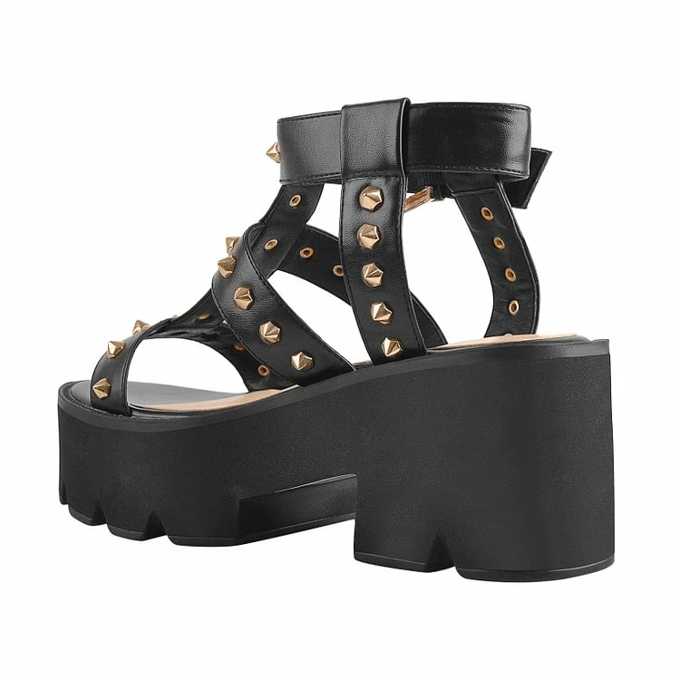Gold Rivet Gladiator Platform Sandals