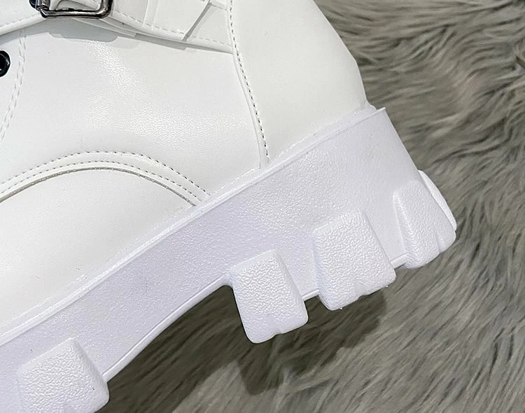 Knight's Style Buckle Straps Zipper Round Toe Boots - Image 6