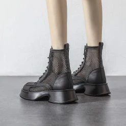 Summer Lace Up Cutout Square Toe Boots