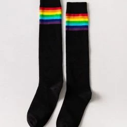 College Style Rainbow Stripes Over The Knee Knitted Stockings