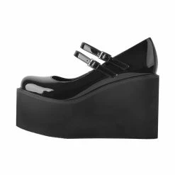 Patent Leather Wedge Platform Round Toe Pumps