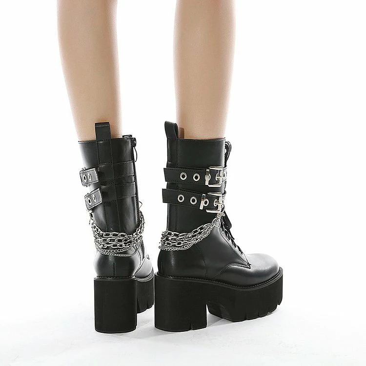 Lace Up Chains Ankle Platform Booties - Image 3