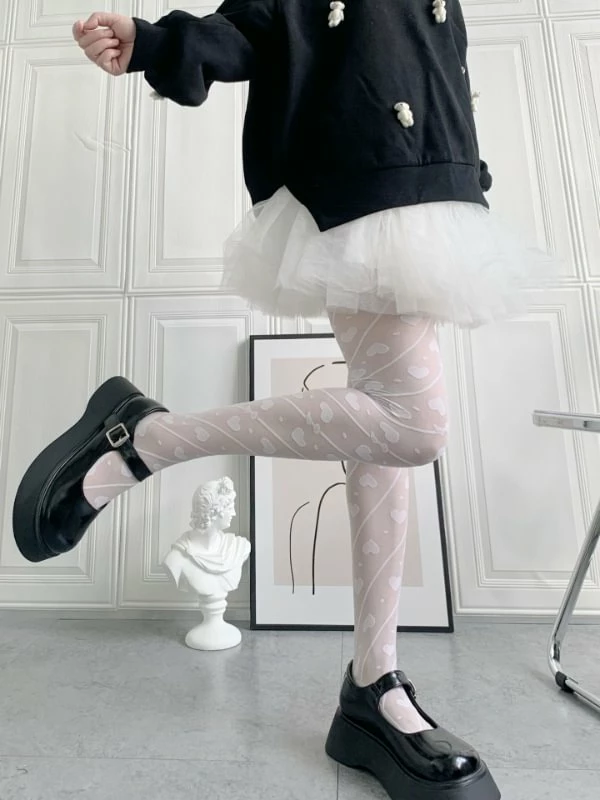 College Style Heart & Bowknots Pattern Stripes Silk Tights - Image 5