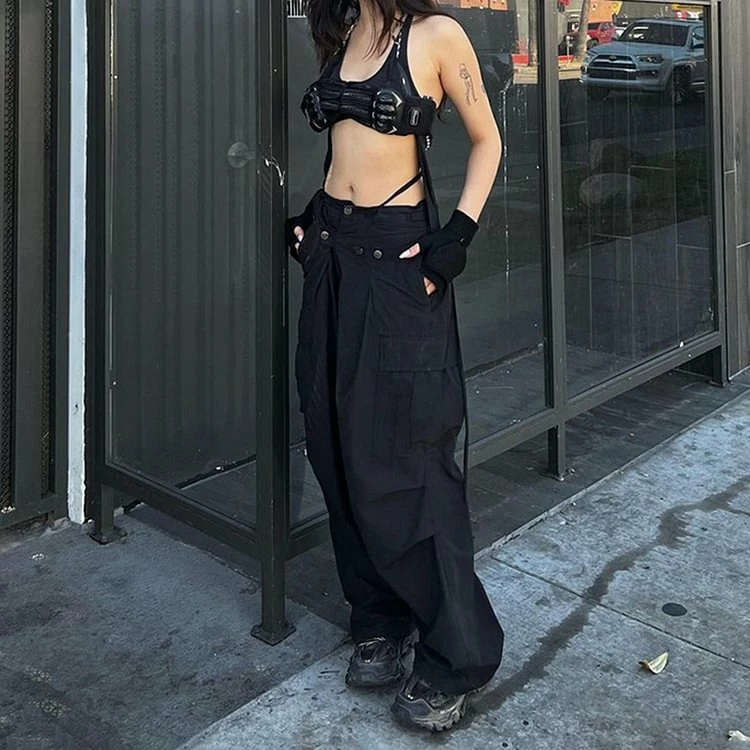 Industrial Buttoned Pockets Straight Pants - Image 2