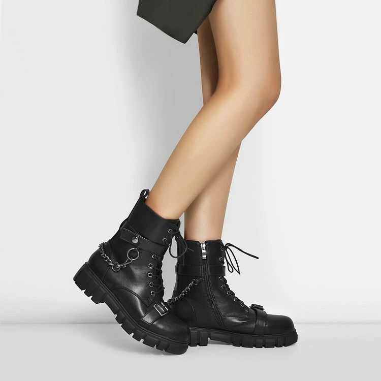 Metallic Chain Buckle Flat Ankle Booties - Image 4