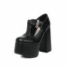 Bat T-strap Round Toe High Chunky Heel Pumps