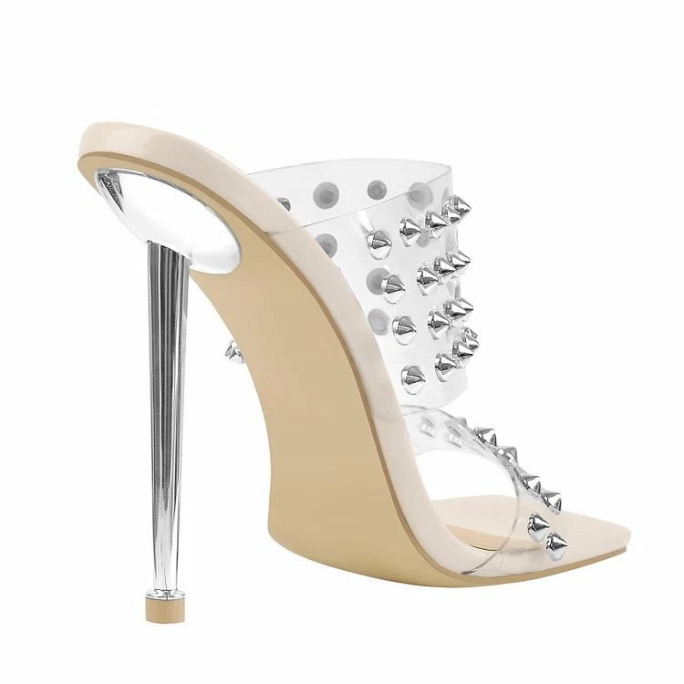 Silver Studded High Heels Sandals - Image 3