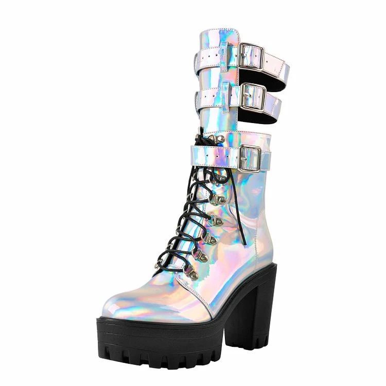 Multicolor Ankle Strap Plaform Booties - Image 3