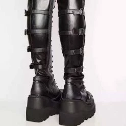 Mature Round Toe Platform Lace Up Wedge Over The Knee Boots