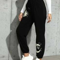 Elastic Waistband Rubber Print Pencil Pants