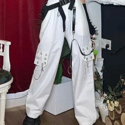 Street Fashion Casual Pockets Chain-trimmed Industrial Pants