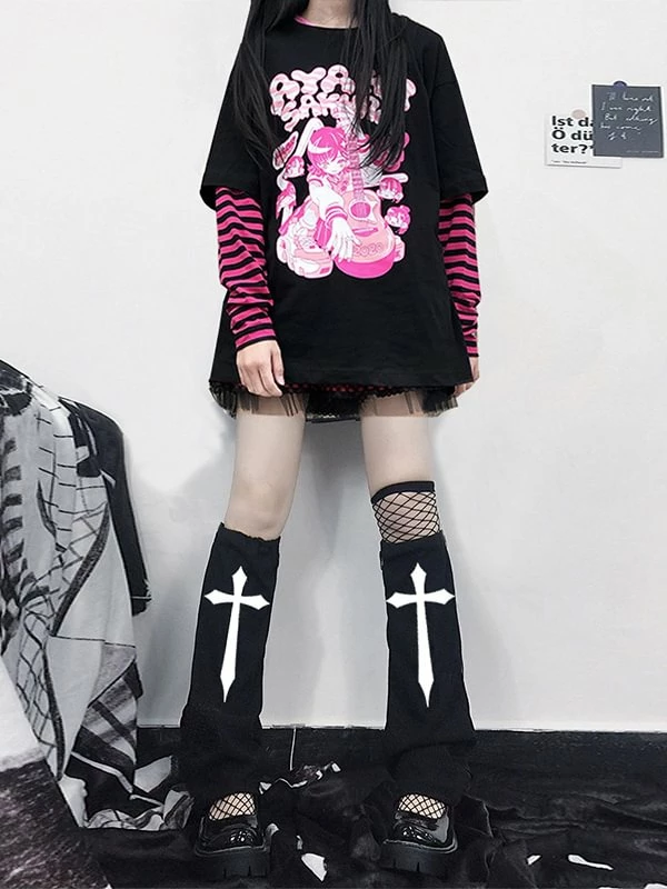 Fashion Cross Solid Black Goth Socks - Image 2