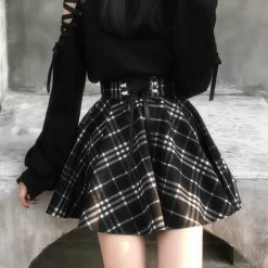 Dark Academia Gothi Style Plaid Red Skirts