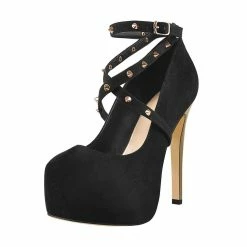 Rivets Criss Cross Platform Pumps