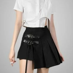 Goth Paneled Foot Ring Pleated Skirts