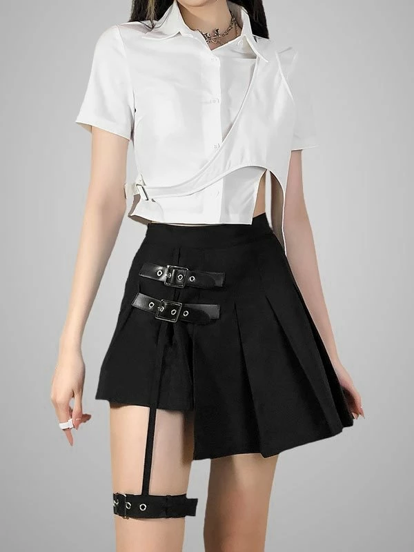 Goth Paneled Foot Ring Pleated Skirts