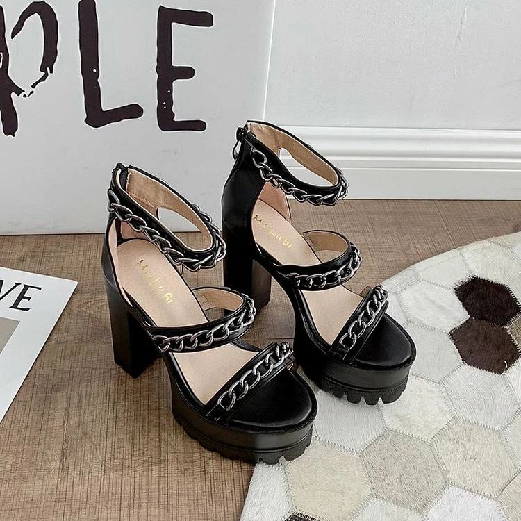 Chain Straps Chunky Heels Platform Sandals - Image 3