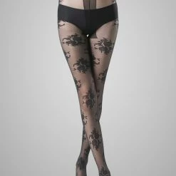 Vintage Elegant Rose Pattern Solid Color Tights