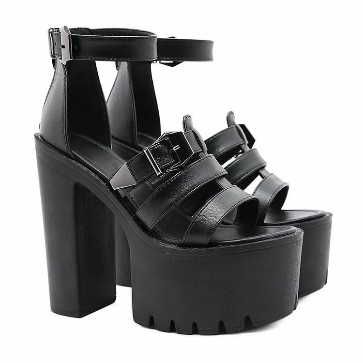 Ankle Buckles Platform High Heel Sandals - Image 4