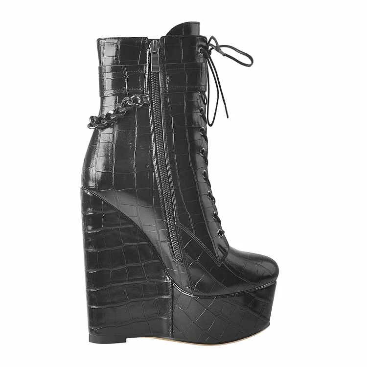 Ankle Strap Wedges With Metal Chain Booties