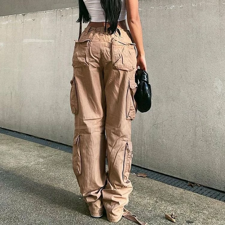 Hip-pop Statement Pockets Ankle Drawstring Low Rise Industrial Pants - Image 2