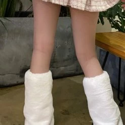 College Style Vintage Solid Color Fluffy Leg Warmers