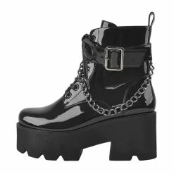 Patent Leather Lace Up Ankle Boots