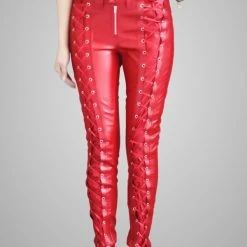 Gothic Dark Statement Lace Up Solid Color Slim Pants