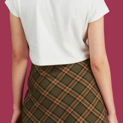 Y2K Vintage College Style Plaid Buttoned Color Block A-line Tiered Skirt