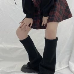 JK College Style Solid Color Ribbing Knitted Leg Warmers