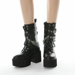 Lace Up Chains Ankle Platform Booties