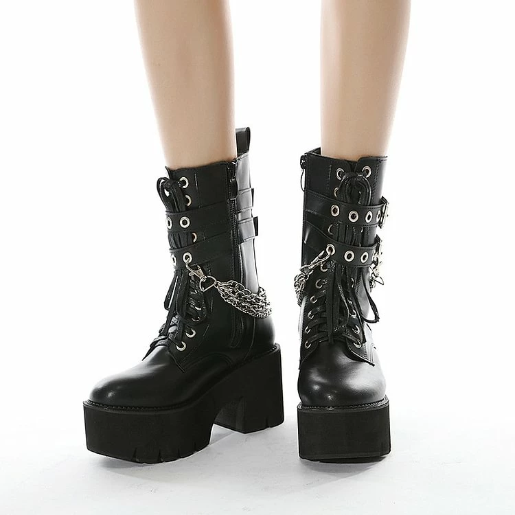 Lace Up Chains Ankle Platform Booties