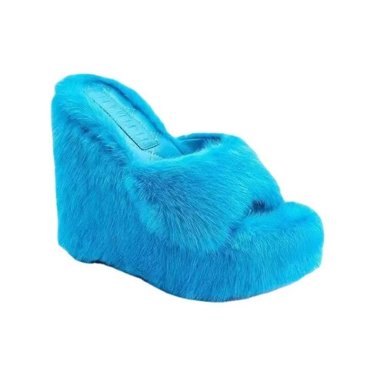 Leisure Wedge Colorful Furry Sandals - Image 3