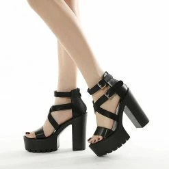 Cross Buckles Platform High Heel Sandals