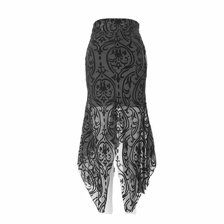 Daily Life Irregular Hem Court Flocking Printed Mesh Sexy Ladies Package Hip Fishtail Skirt - Image 3