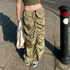 Casual Gathered Adjustable Waist Low Rise A-line Skirt