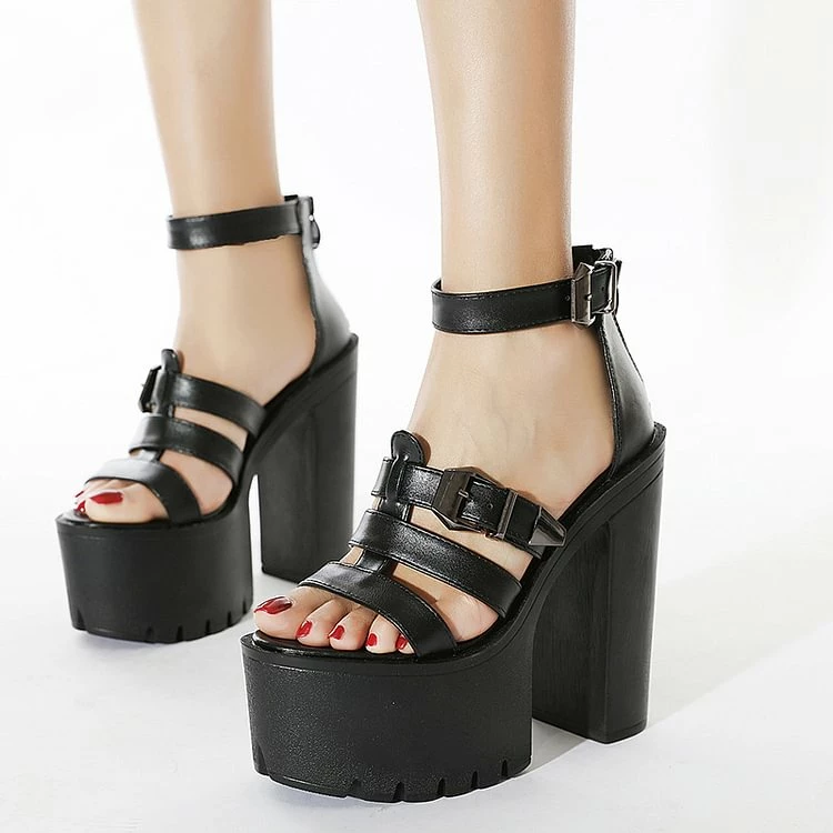 Ankle Strap Round Toe Chunky High Heel Sandals - Image 3