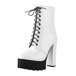 Platform Block Heel Lace-up Ankle Boots