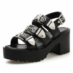 Buckle Block Heels Platform Sandals