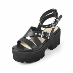 Ankle Strap Multiple Buckle Platform Sandals