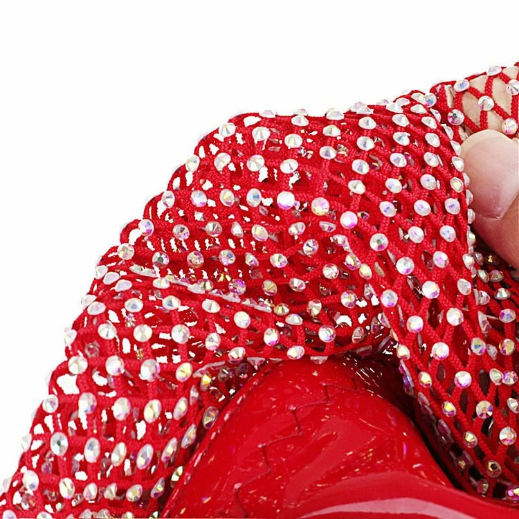 Paneled Flexible Rhinestone Pointed Top Stiletto Over The Knee Boots - Image 8