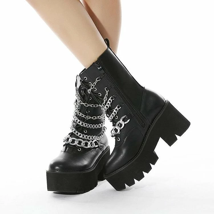 Metal Chain Platform Chunky Boots - Image 4